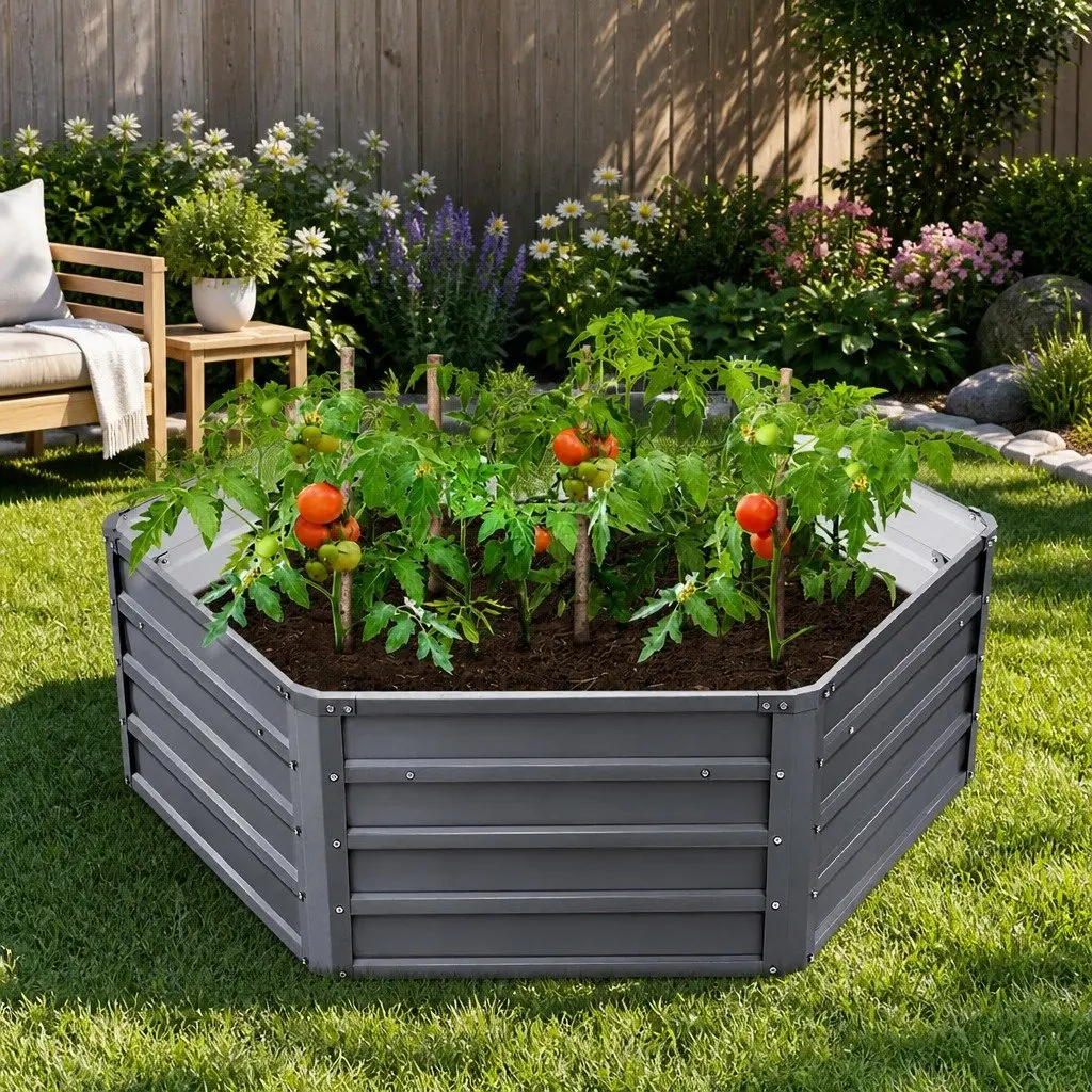Garden Bed Planter Box Aluminium Grey Galvanised Steel 130x130x46cm Set of 2