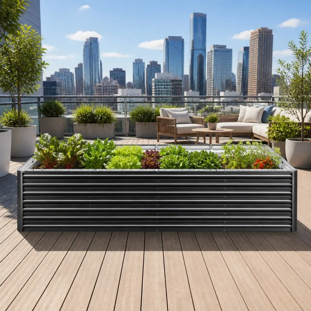 Raised Garden Bed Galvanised Steel 320cm Aluminium Grey Deep Planter Box