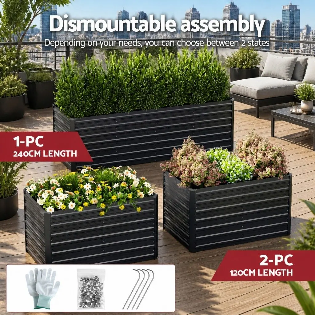Raised Garden Bed Galvanised Steel 320cm Aluminium Grey Deep Planter Box