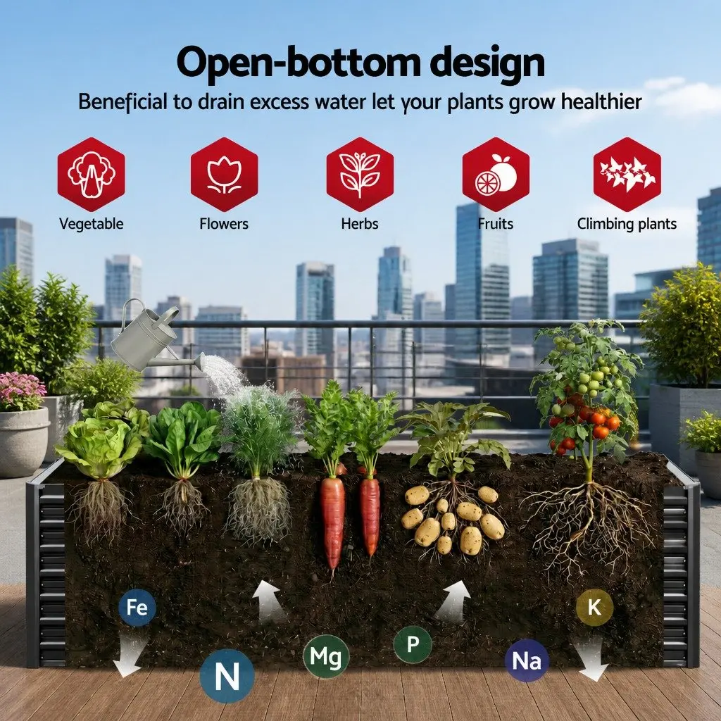 Raised Garden Bed Galvanised Steel 320cm Aluminium Grey Deep Planter Box