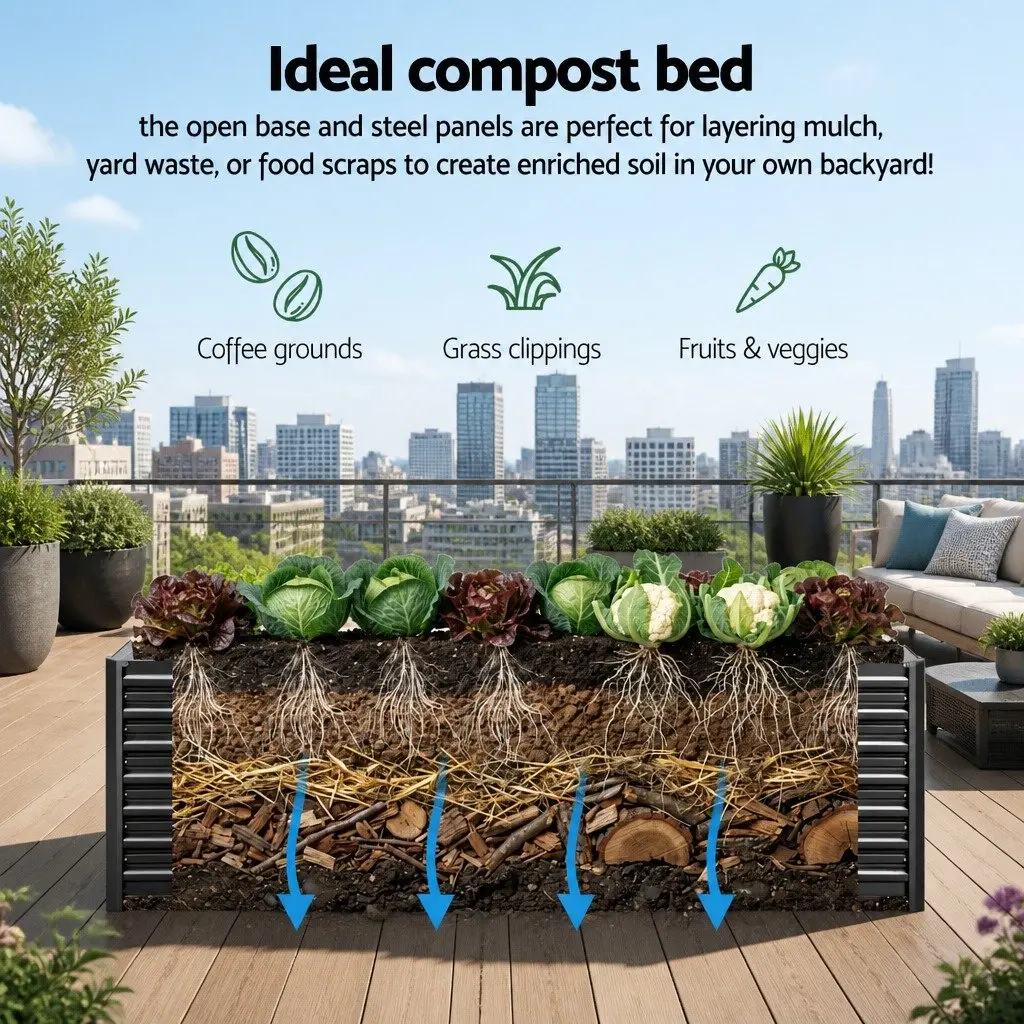 Raised Garden Bed Galvanised Steel 320cm Aluminium Grey Deep Planter Box