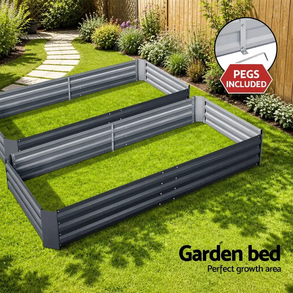 Raised Garden Bed Galvanised Steel 210x90cm Aluminium Grey