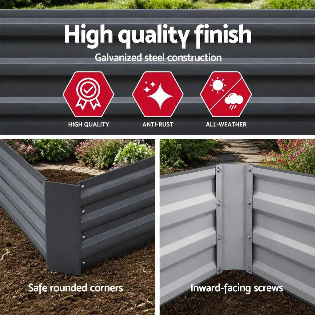 Raised Garden Bed Galvanised Steel 210x90cm Aluminium Grey