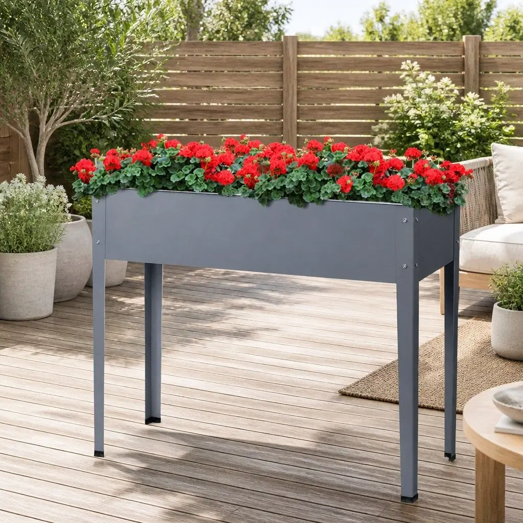 Garden Bed Planter Box Galvanised Steel 100x80x30cm Aluminium Grey