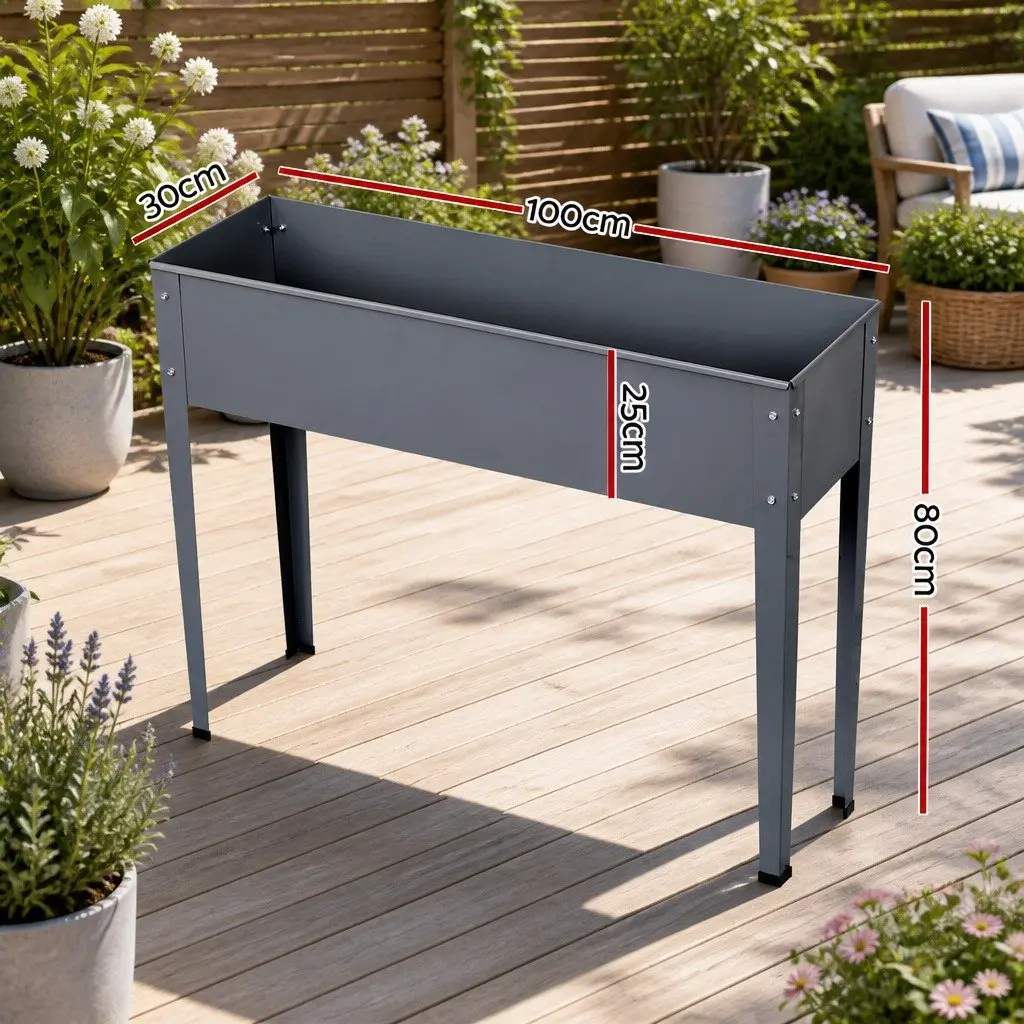 Garden Bed Planter Box Galvanised Steel 100x80x30cm Aluminium Grey