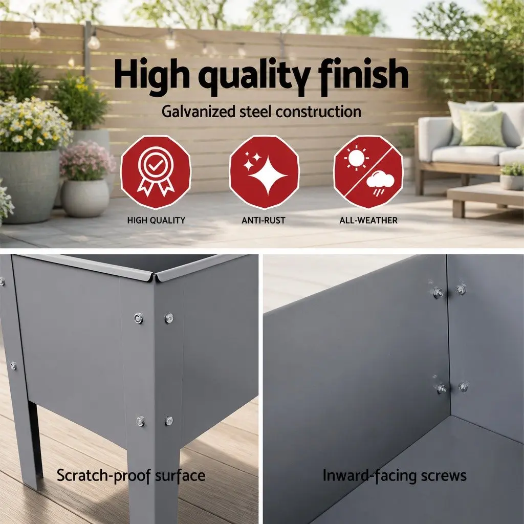 Garden Bed Planter Box Galvanised Steel 100x80x30cm Aluminium Grey