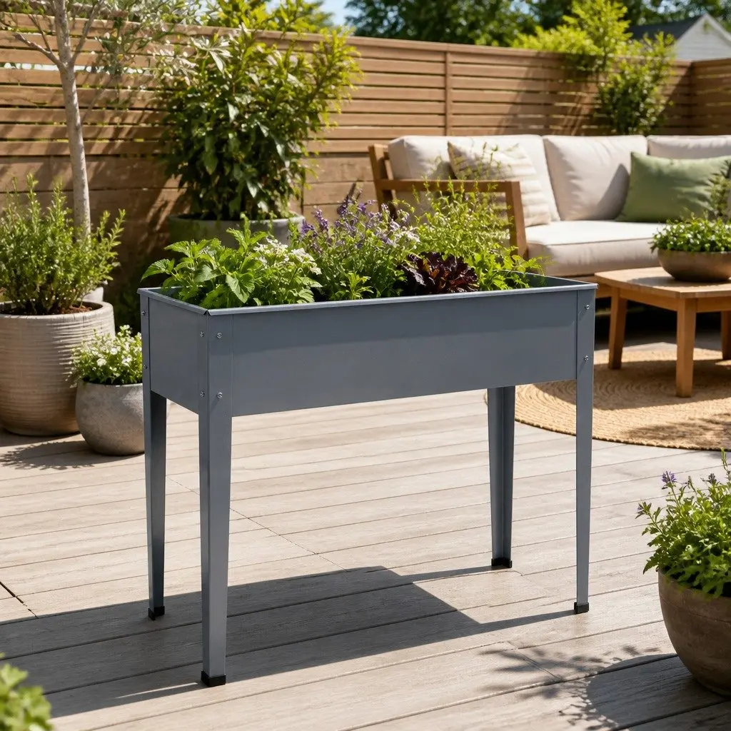 Garden Bed Planter Box Galvanised Steel 100x80x30cm Aluminium Grey