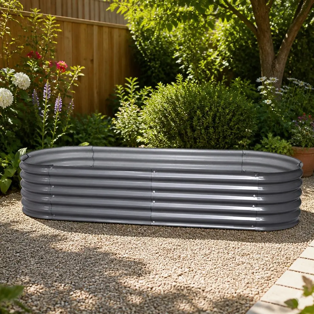 Raised Garden Bed 160x80x42cm Oval Planter Box Galvanised Steel Vegetable Flower
