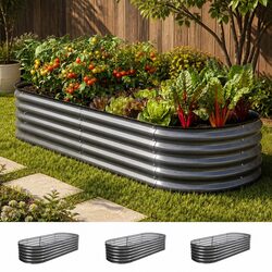 Functional 3-Piece Oval Raised Garden Bed Set for Home Use