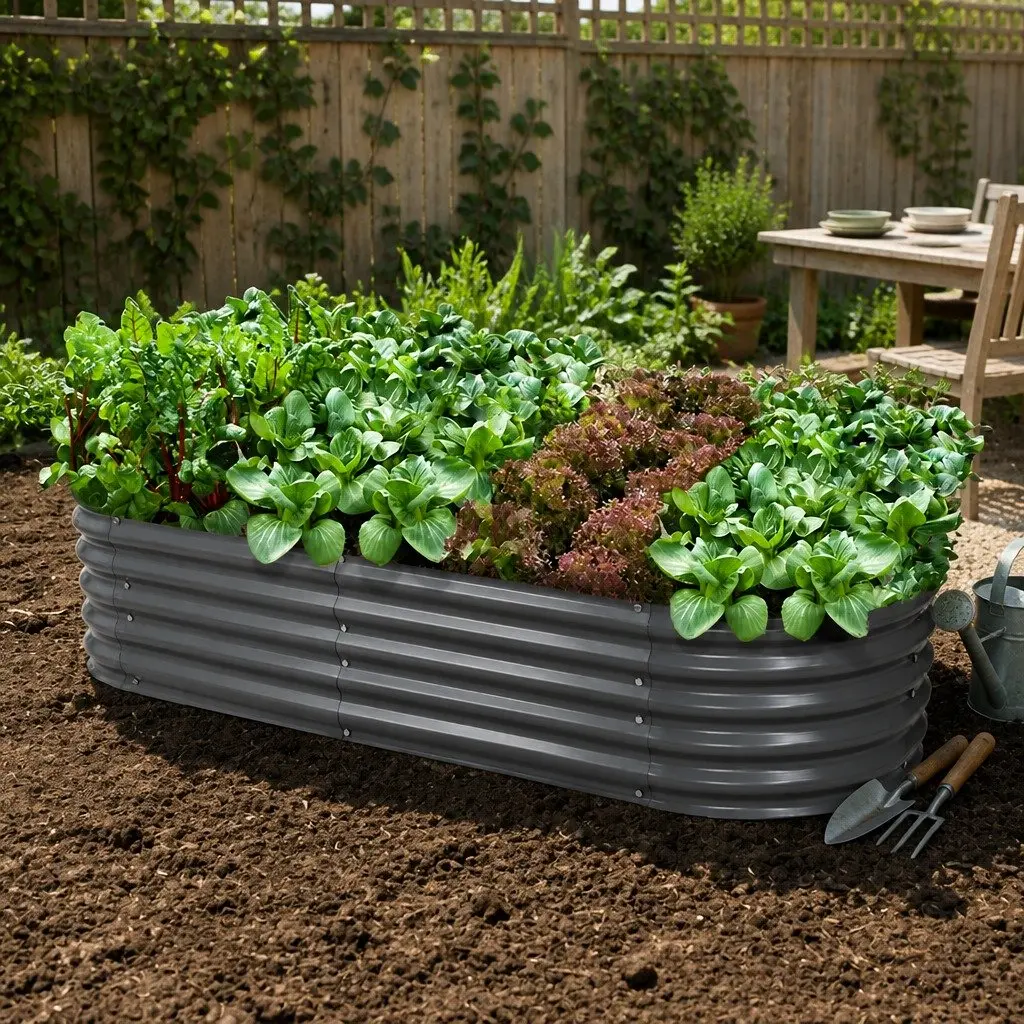 Raised Garden Bed Oval Planter Box 160x80x42cm Galvanised Steel Container