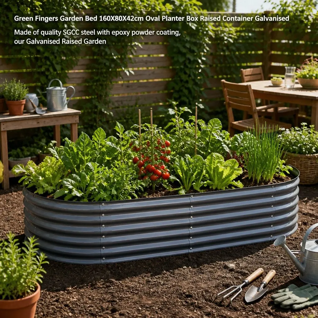 Raised Garden Bed Galvanised Steel 160x80x42cm Aluminium Grey
