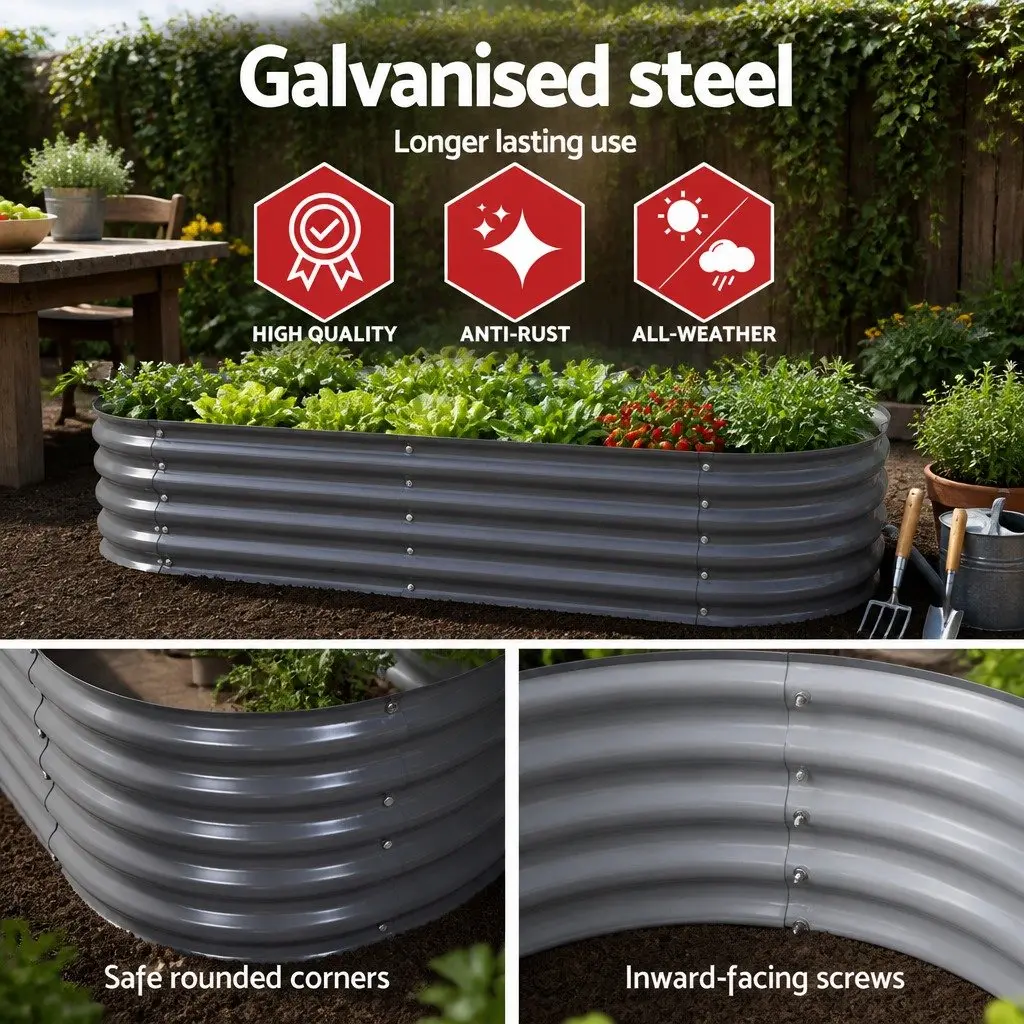 Raised Garden Bed Galvanised Steel 160x80x42cm Aluminium Grey