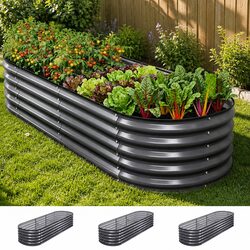 Raised Garden Bed Kit 3 Pack Oval Galvanized Steel Planter Boxes 240x80x42cm