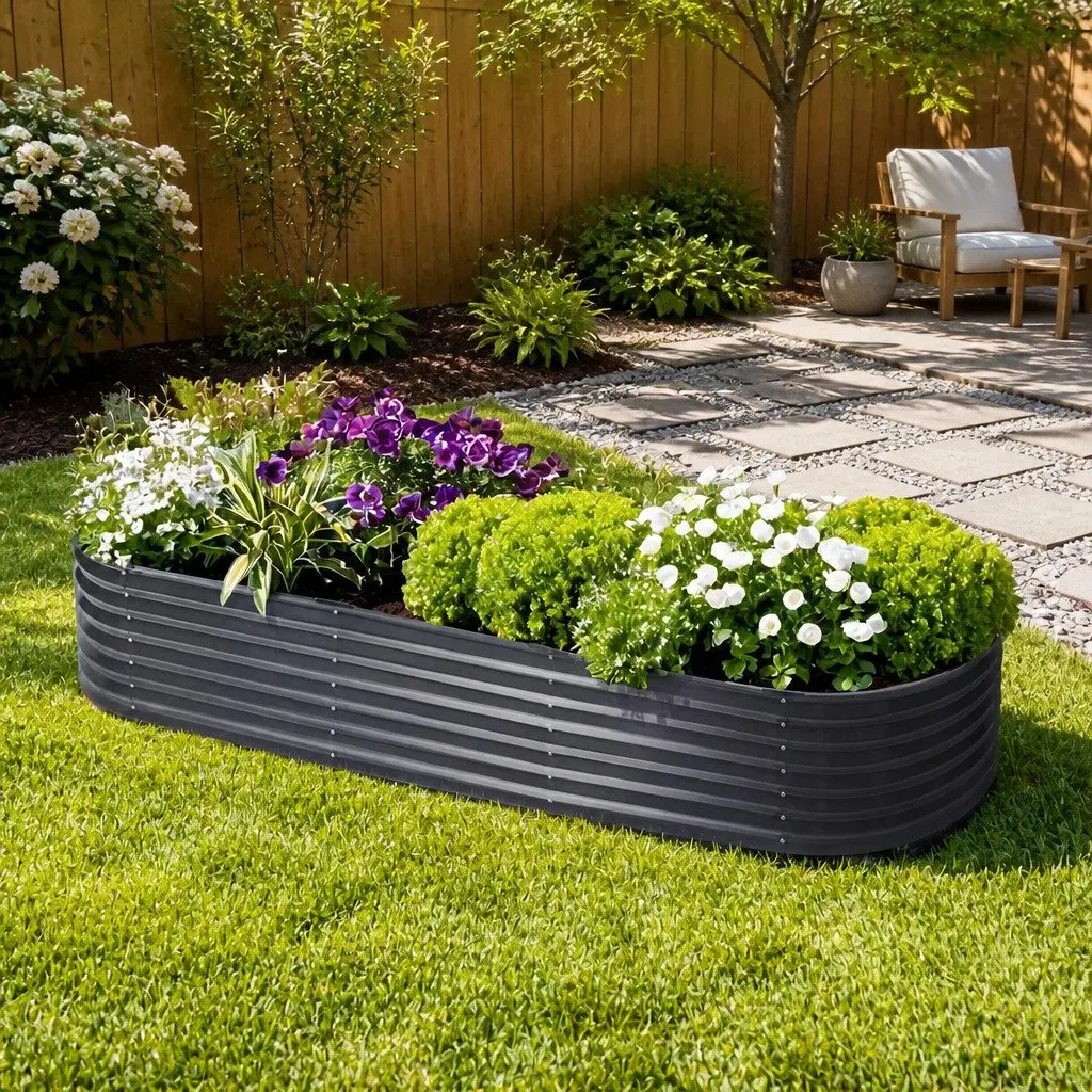 Raised Garden Bed Oval Planter Box 240x80x42cm Galvanised Steel Container
