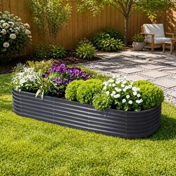 Raised Garden Bed Oval Planter Box 240x80x42cm Galvanised Steel Container
