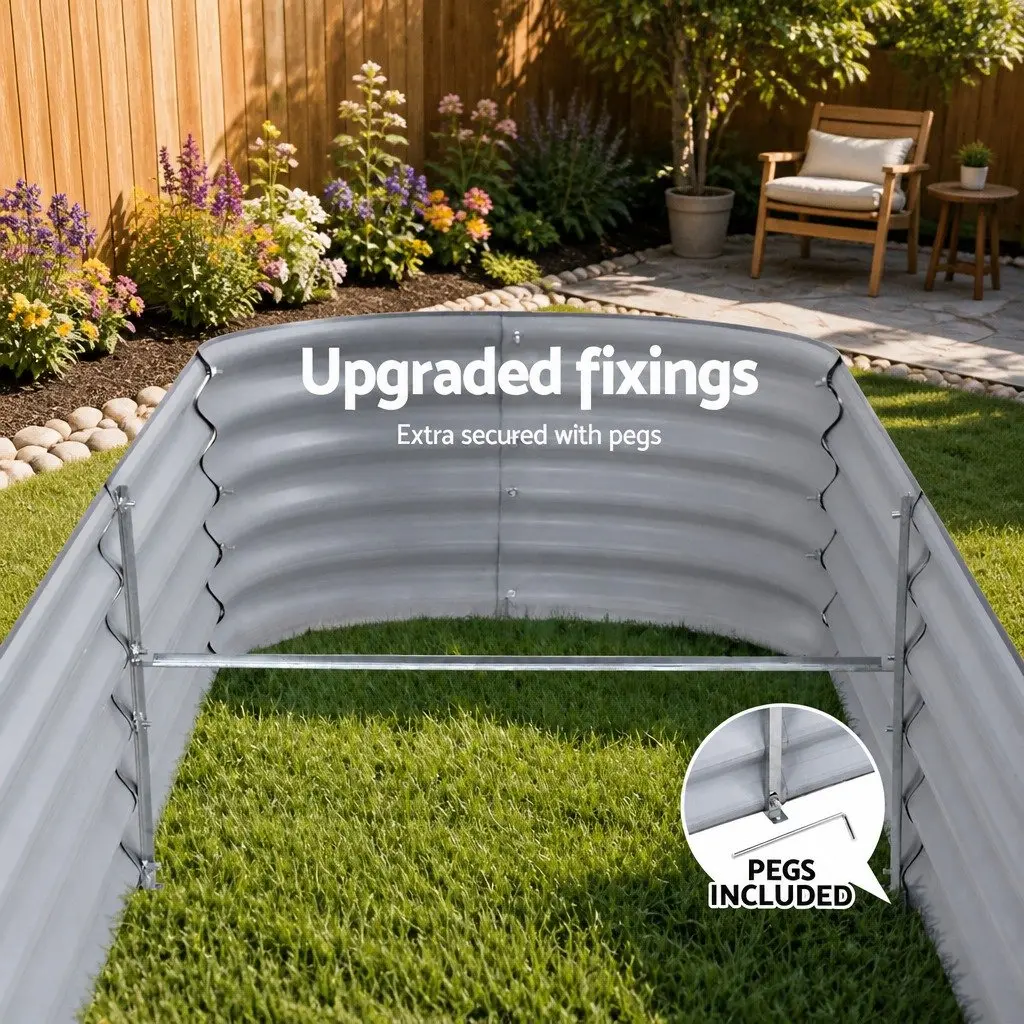 Oval Planter Box Raised Garden Bed Galvanised Steel 240x80x42cm Aluminium Grey