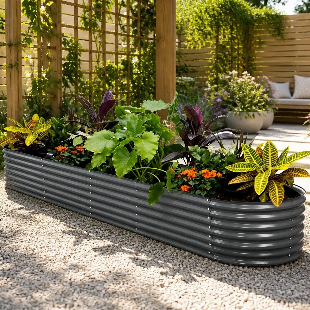 Raised Garden Bed Galvanised Steel 320x80x42cm Aluminium Grey Oval Planter Box