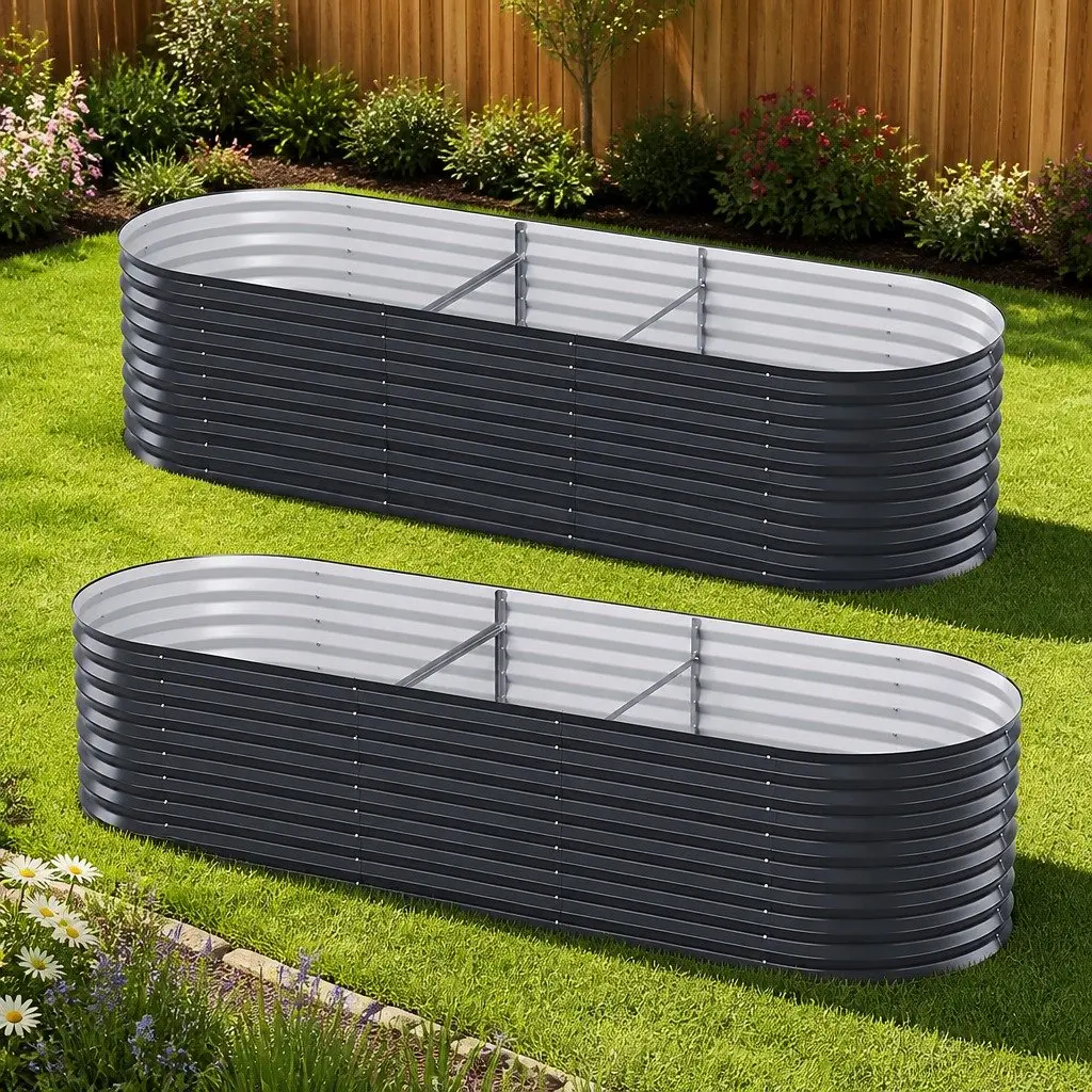 Raised Garden Bed 240cm x 80cm Oval Planter Kit Galvanised Steel Vegetable