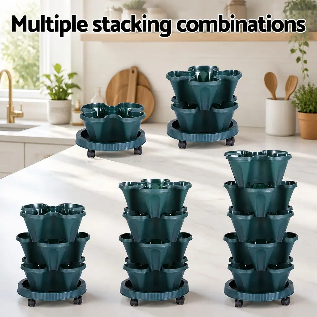 5 Tier Stackable Vertical Garden Planter Set Plastic Dark Green Indoor Outdoor
