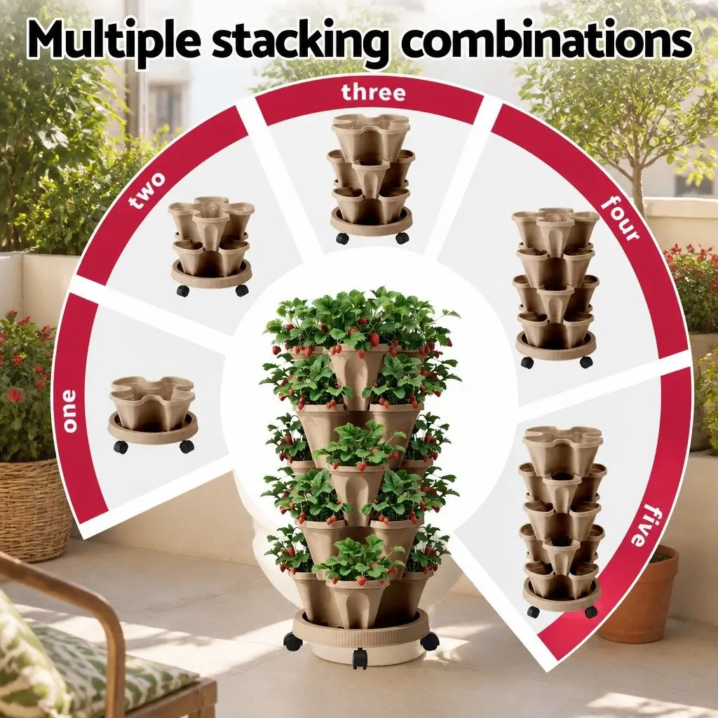 5 Tier Stackable Vertical Garden Bed Planter Plastic Tan Indoor Outdoor Herbs