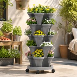 5-Tier Vertical Stackable Garden Planters Grey Indoor Outdoor Strawberry Herbs