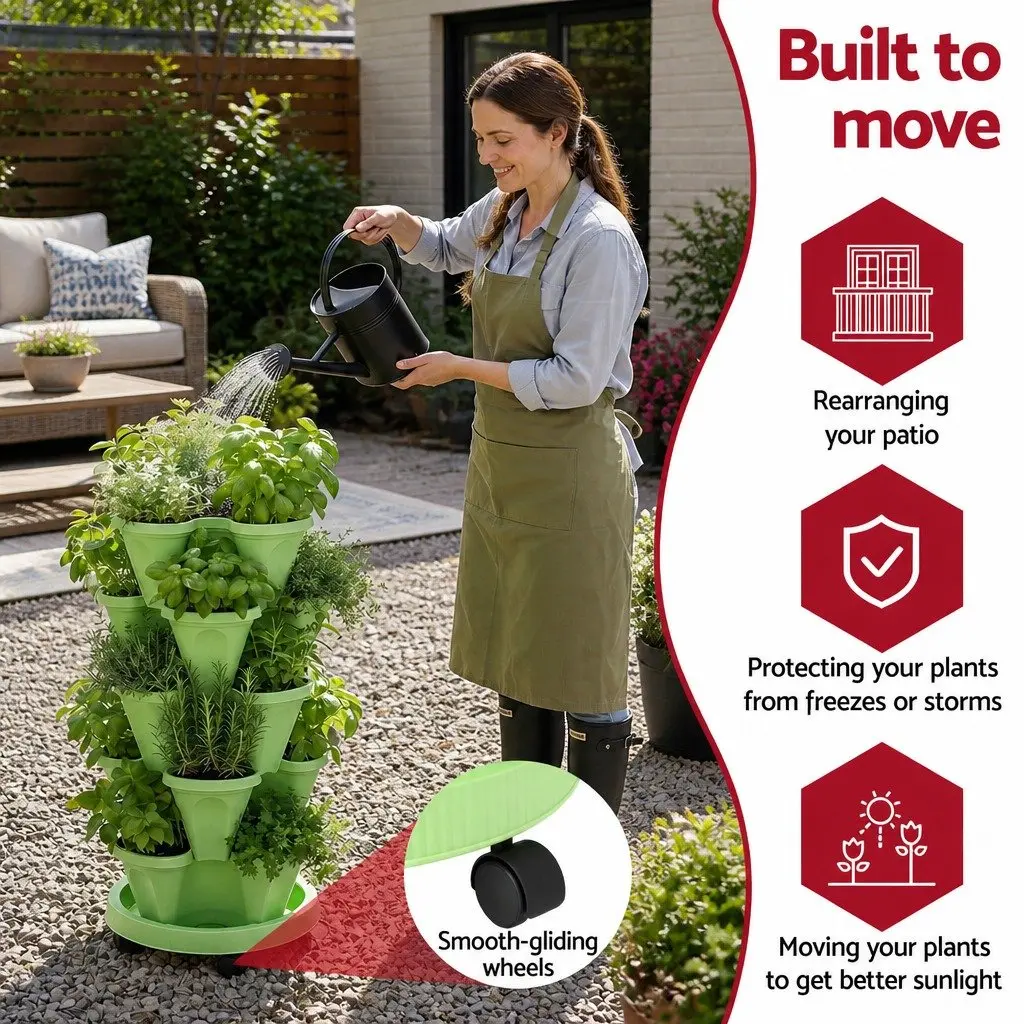 5 Tier Stackable Vertical Garden Planter Plastic Light Green Indoor Outdoor