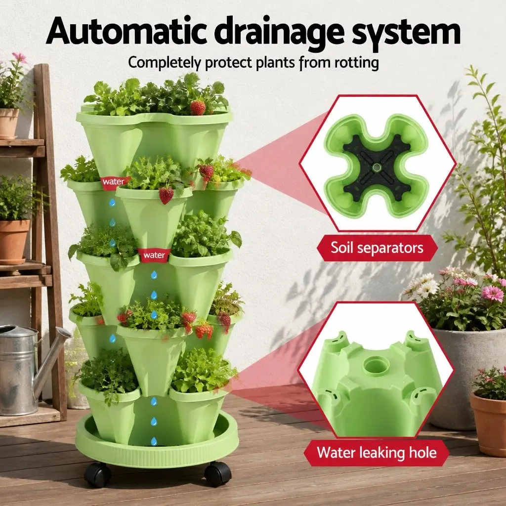 5 Tier Stackable Vertical Garden Planter Plastic Light Green Indoor Outdoor