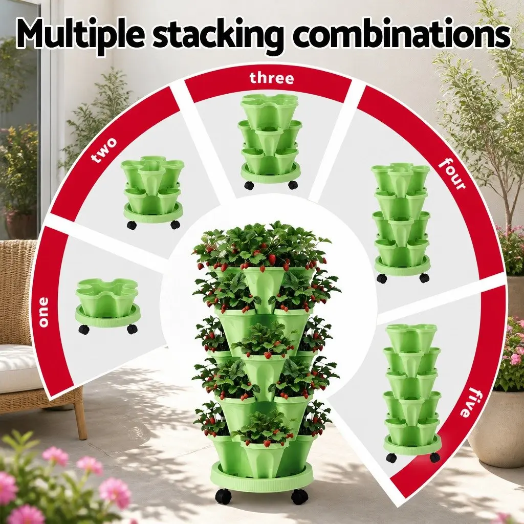 5 Tier Stackable Vertical Garden Planter Plastic Light Green Indoor Outdoor
