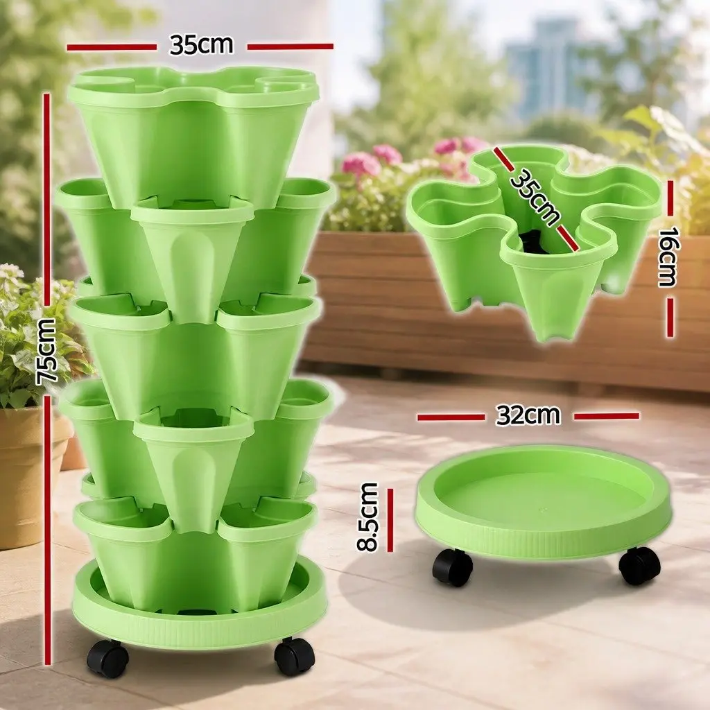 5 Tier Stackable Vertical Garden Planter Plastic Light Green Indoor Outdoor