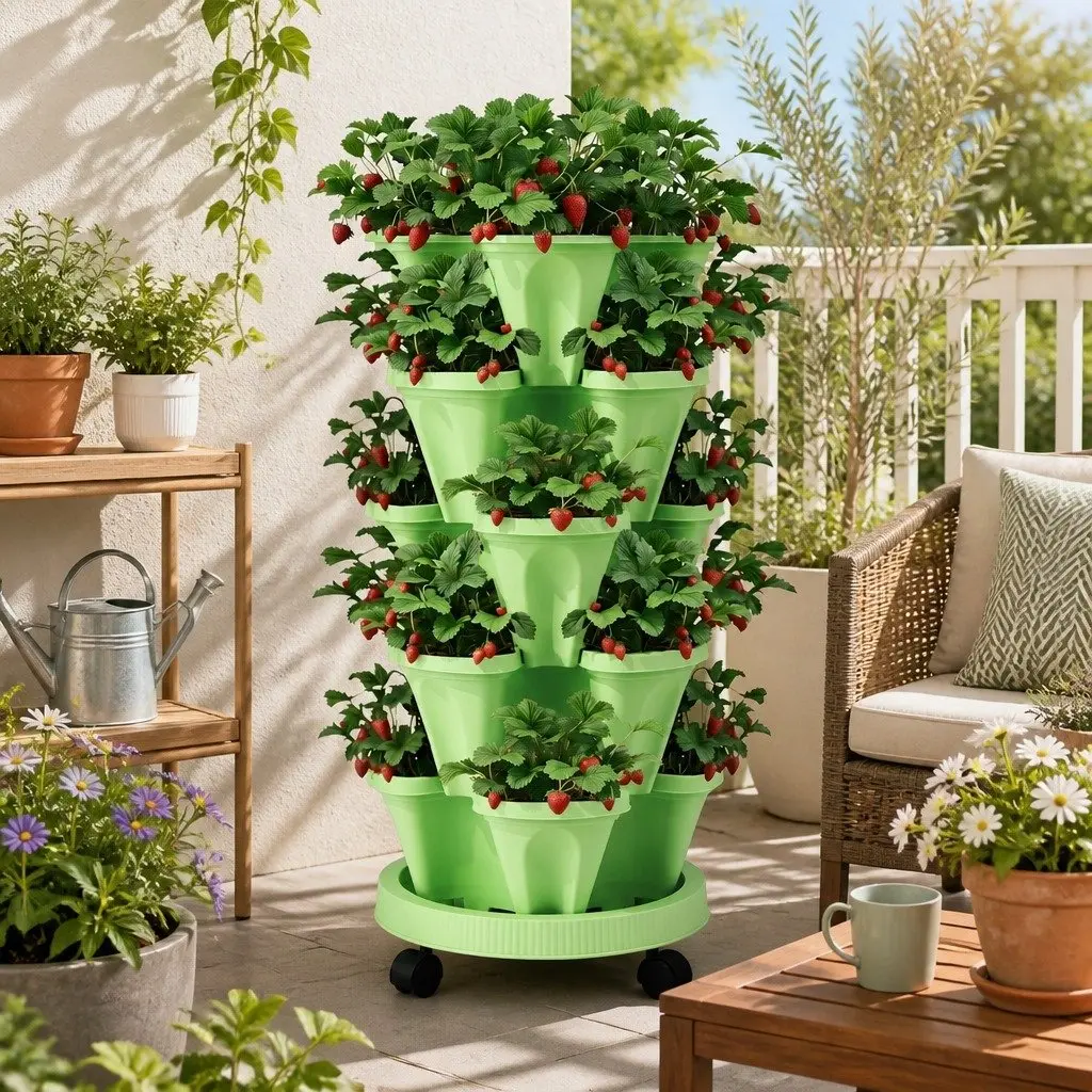 5 Tier Stackable Vertical Garden Planter Plastic Light Green Indoor Outdoor