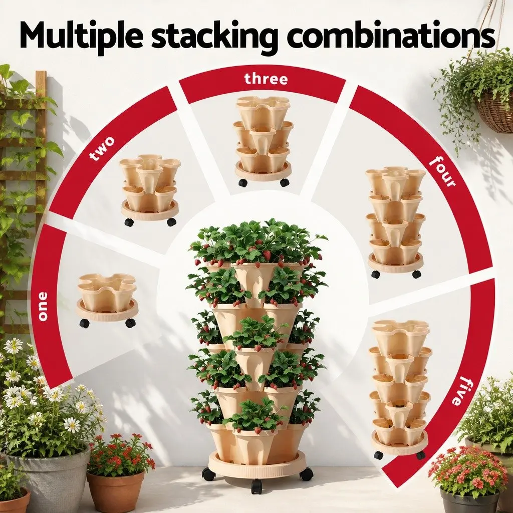 5 Tier Stackable Vertical Garden Bed Planter Plastic 35cm Yellow