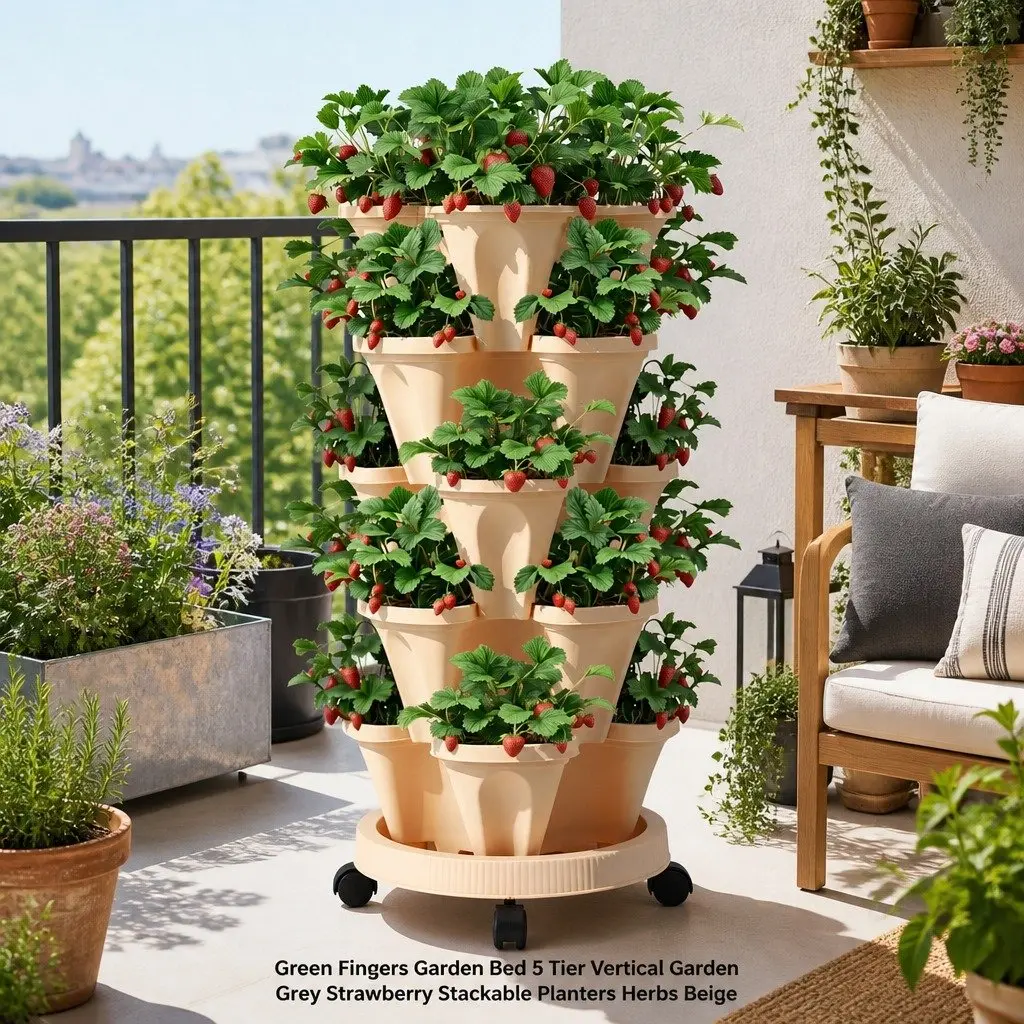 5 Tier Stackable Vertical Garden Bed Planter Plastic 35cm Yellow