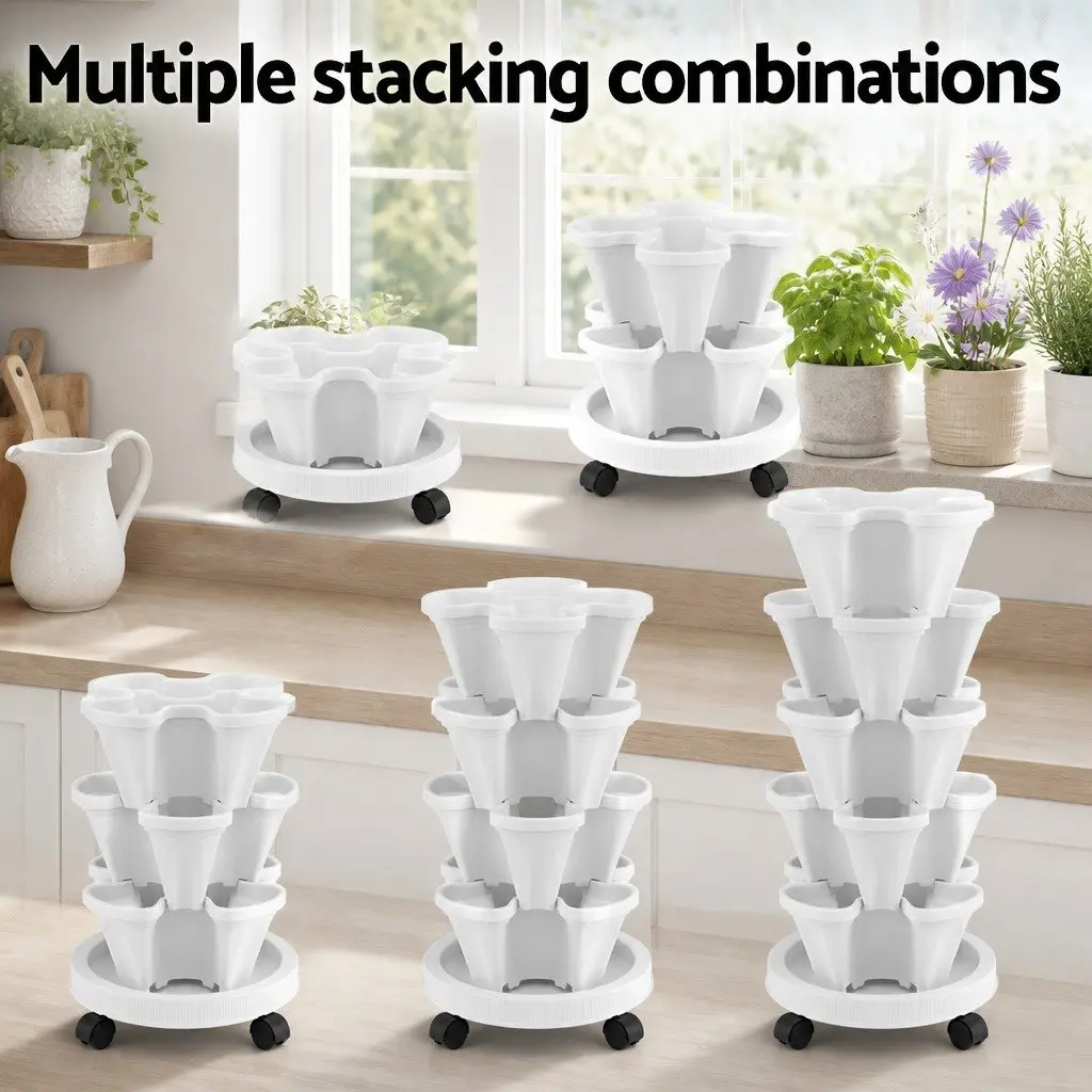5 Tier Stackable Vertical Garden Planter Plastic White 35cm x 35cm x 75cm