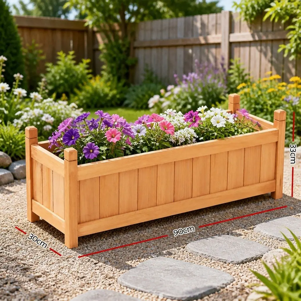 Wooden Raised Garden Bed Planter Box Fir Wood 90x30x33cm Brown