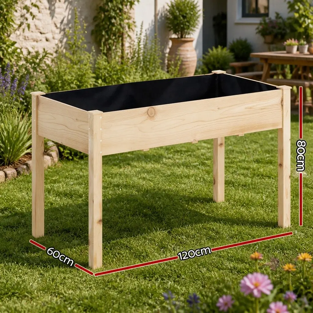 Raised Garden Bed Wooden Planter Box 120x60x80cm Natural