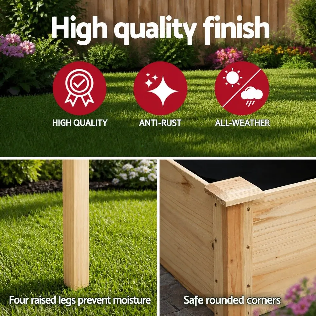 Raised Garden Bed Wooden Planter Box 120x60x80cm Natural