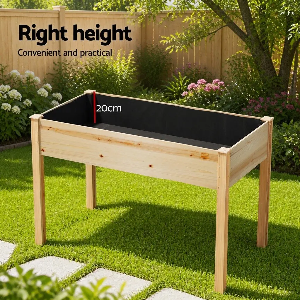 Raised Garden Bed Wooden Planter Box 120x60x80cm Natural
