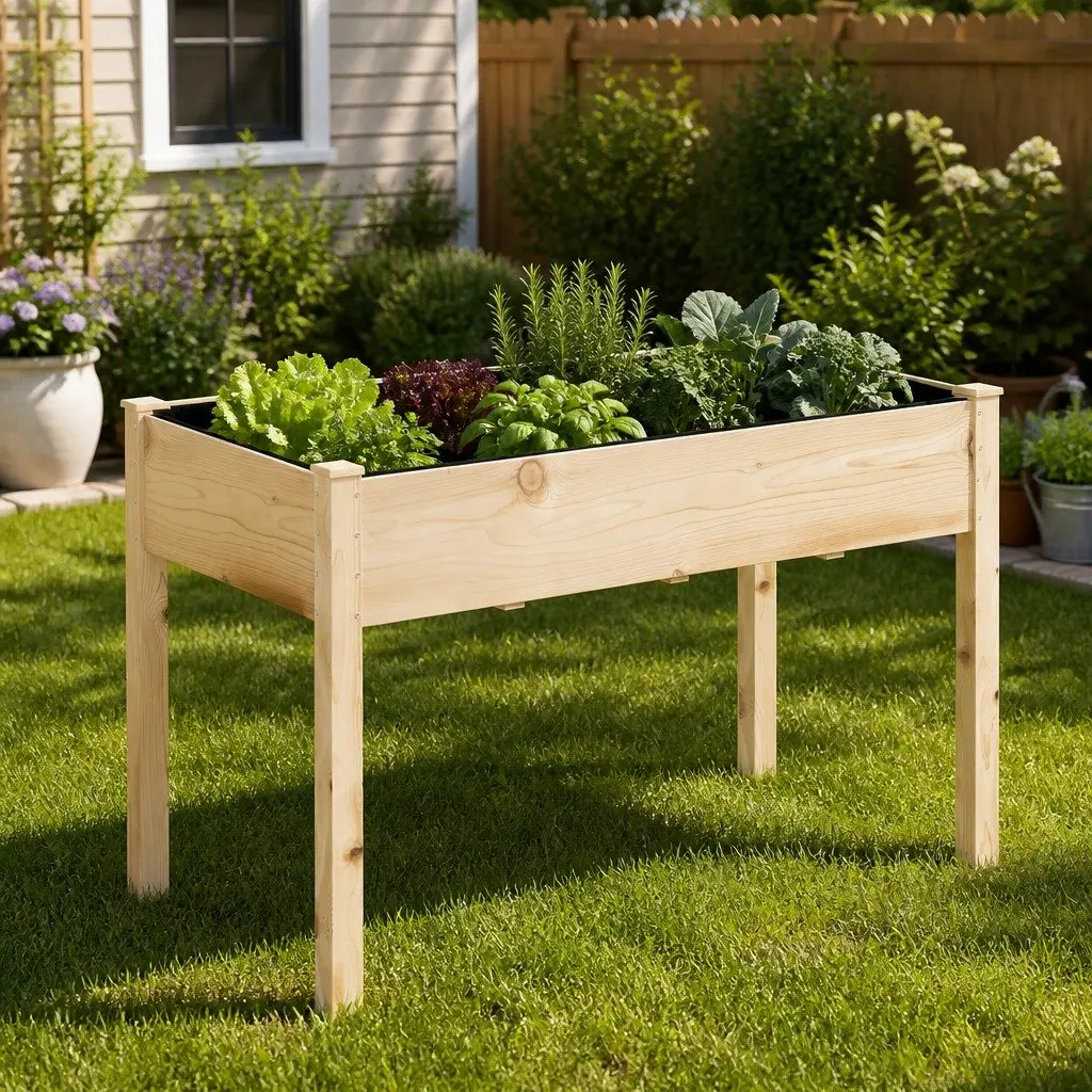Raised Garden Bed Wooden Planter Box 120x60x80cm Natural