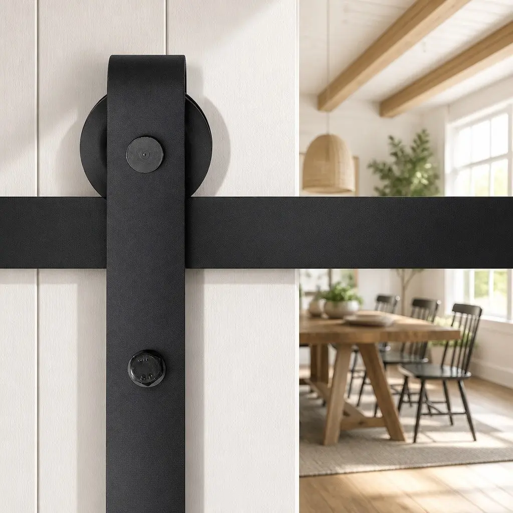 Sliding Door Hardware Track Set Black Steel 1.83m Manual Roller System for Interior Use