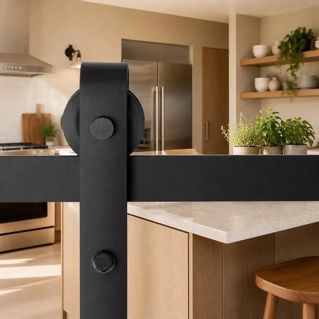 Sliding Door Hardware Track Set Carbon Steel 2.44m White Matte Includes Rollers Guides Stops