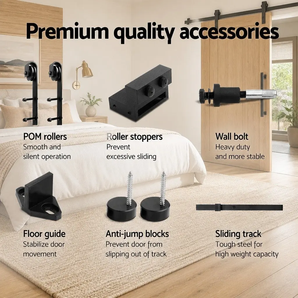 Sliding Barn Door Hardware Track Set Black Steel 2m Interior