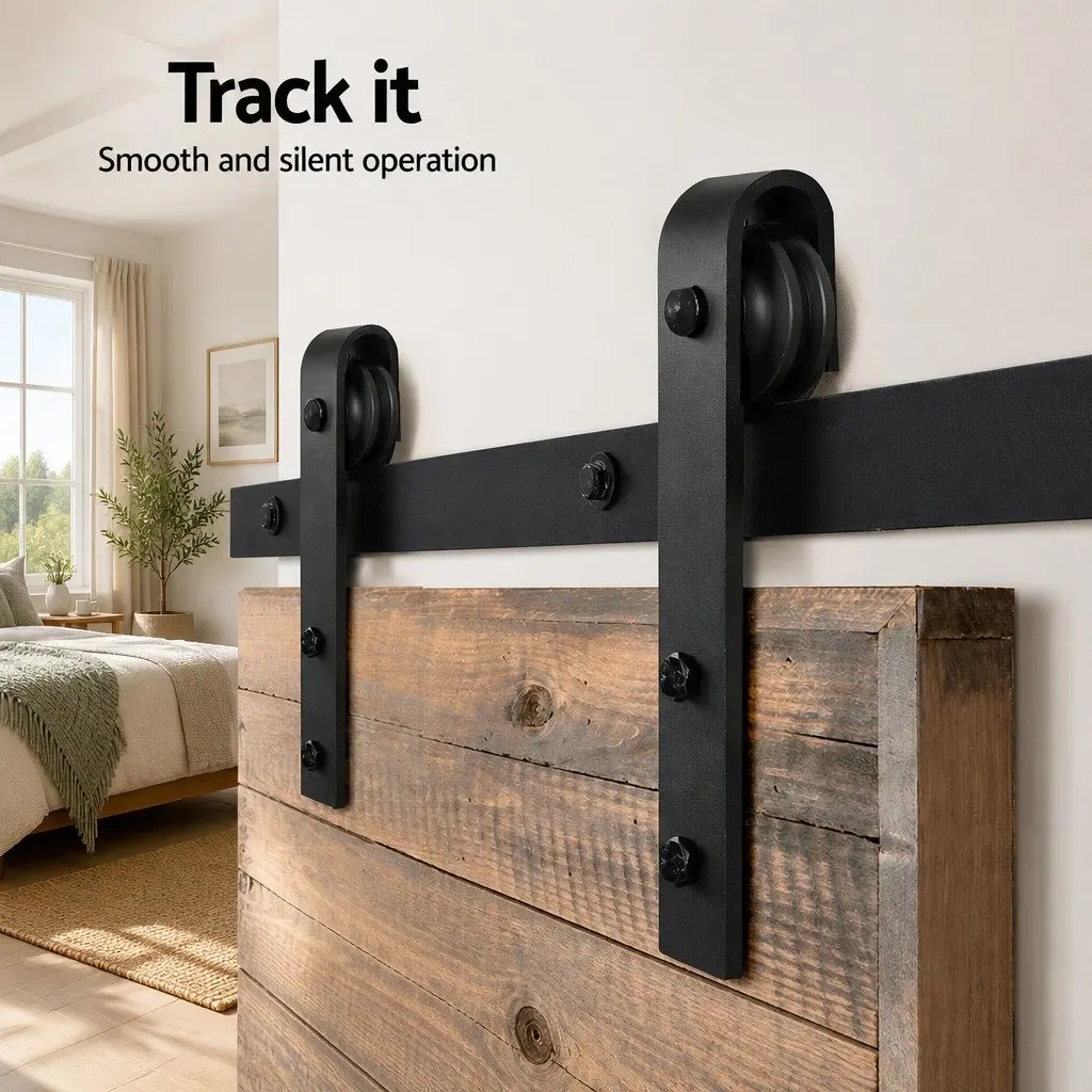 Sliding Barn Door Hardware Track Set Black Steel 2m Interior