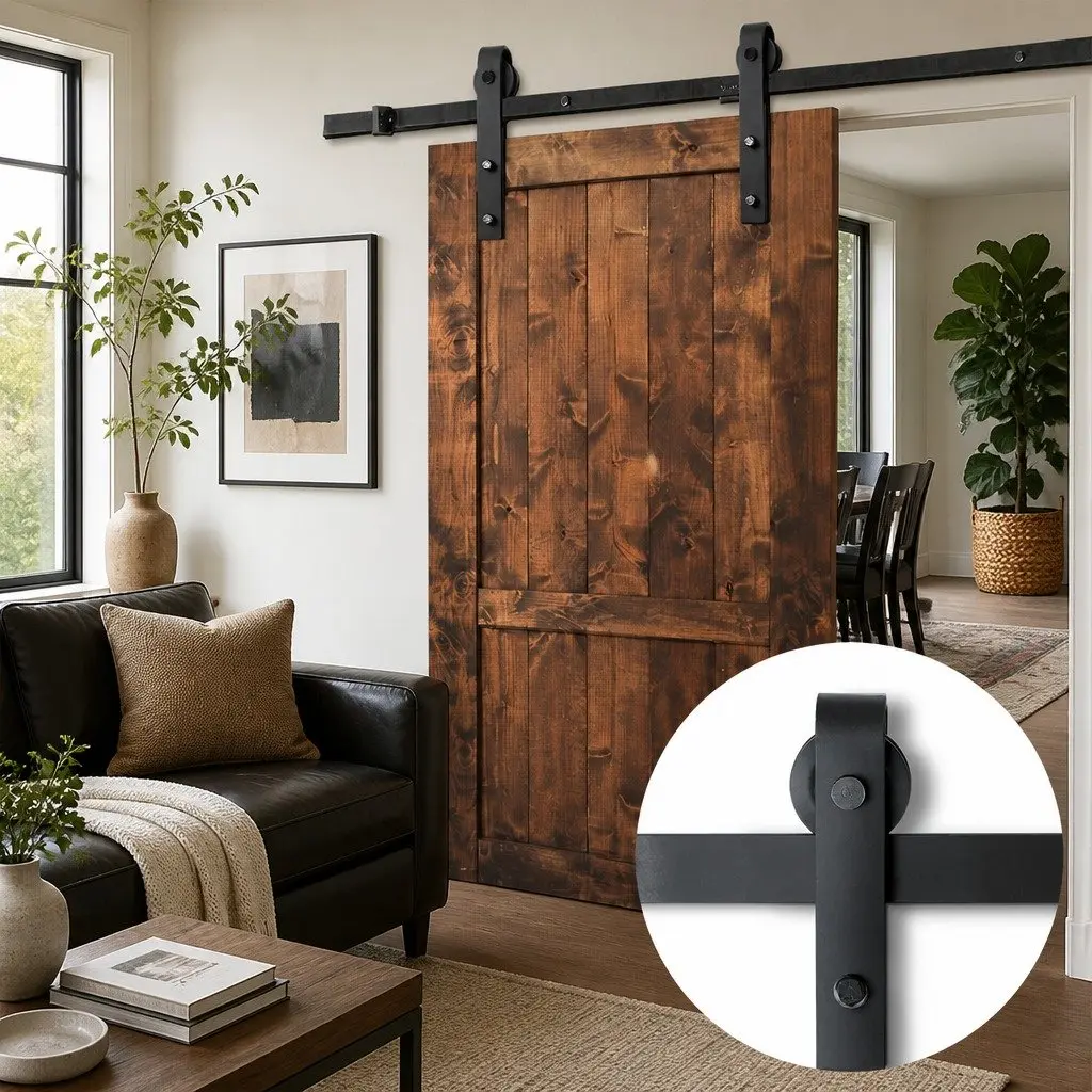 Sliding Barn Door Hardware Track Set Black Steel 2m Interior