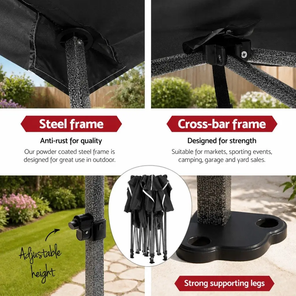 Pop Up Gazebo Tent 3x3m Folding Canopy Shelter Black