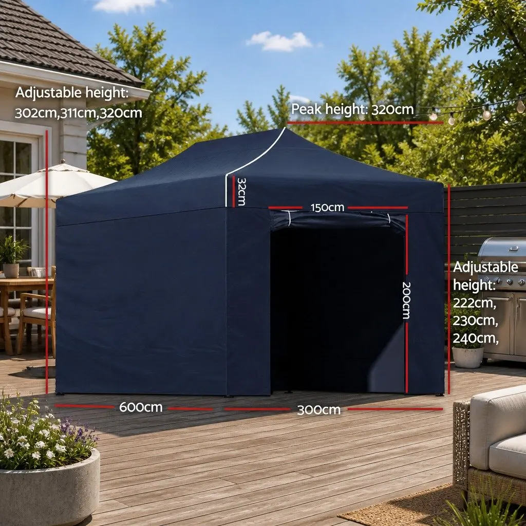 Pop Up Gazebo Folding Tent 3x6m Steel Frame Black Canopy Outdoor Garden Camping