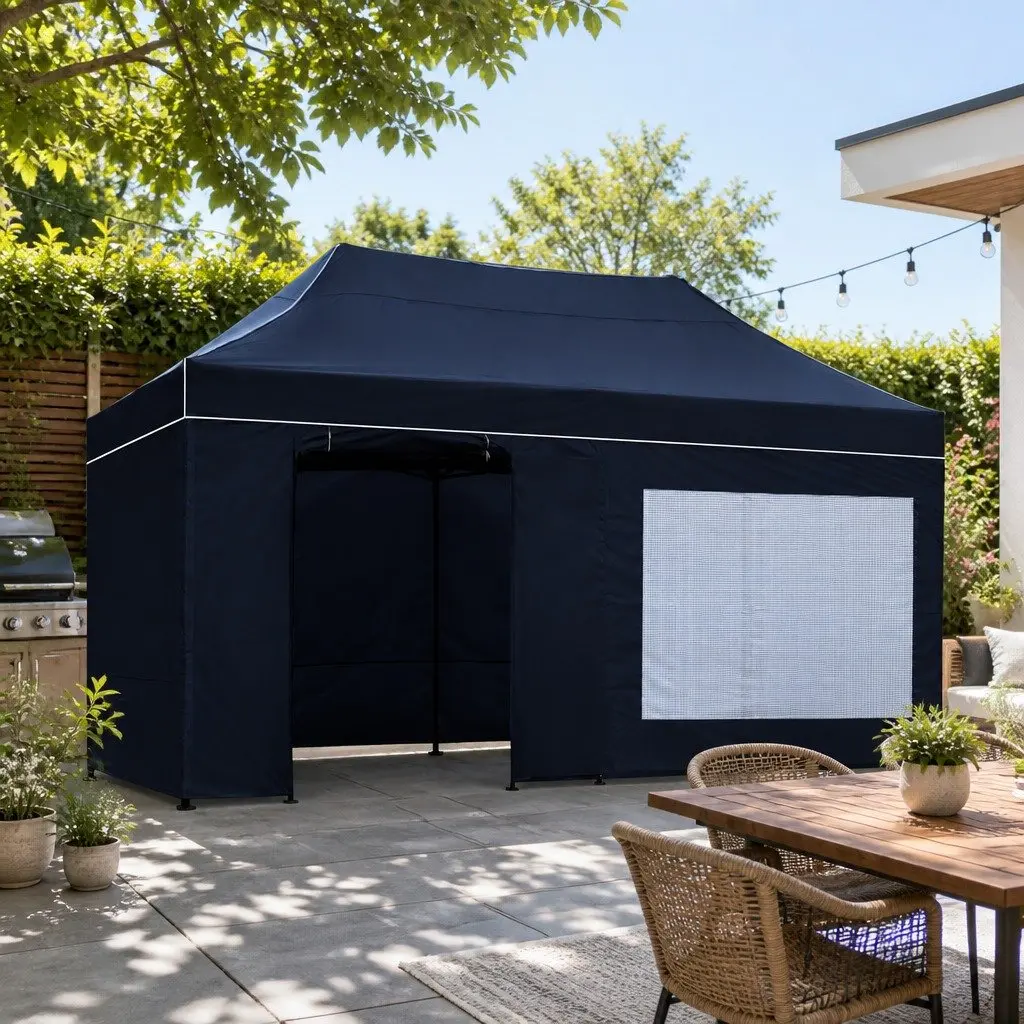 Pop Up Gazebo Folding Tent 3x6m Steel Frame Black Canopy Outdoor Garden Camping
