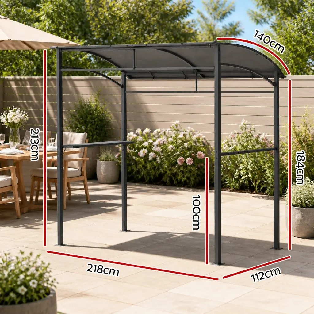 Grill Gazebo Steel Frame 218cm x 112cm x 213cm Grey Outdoor BBQ Shelter