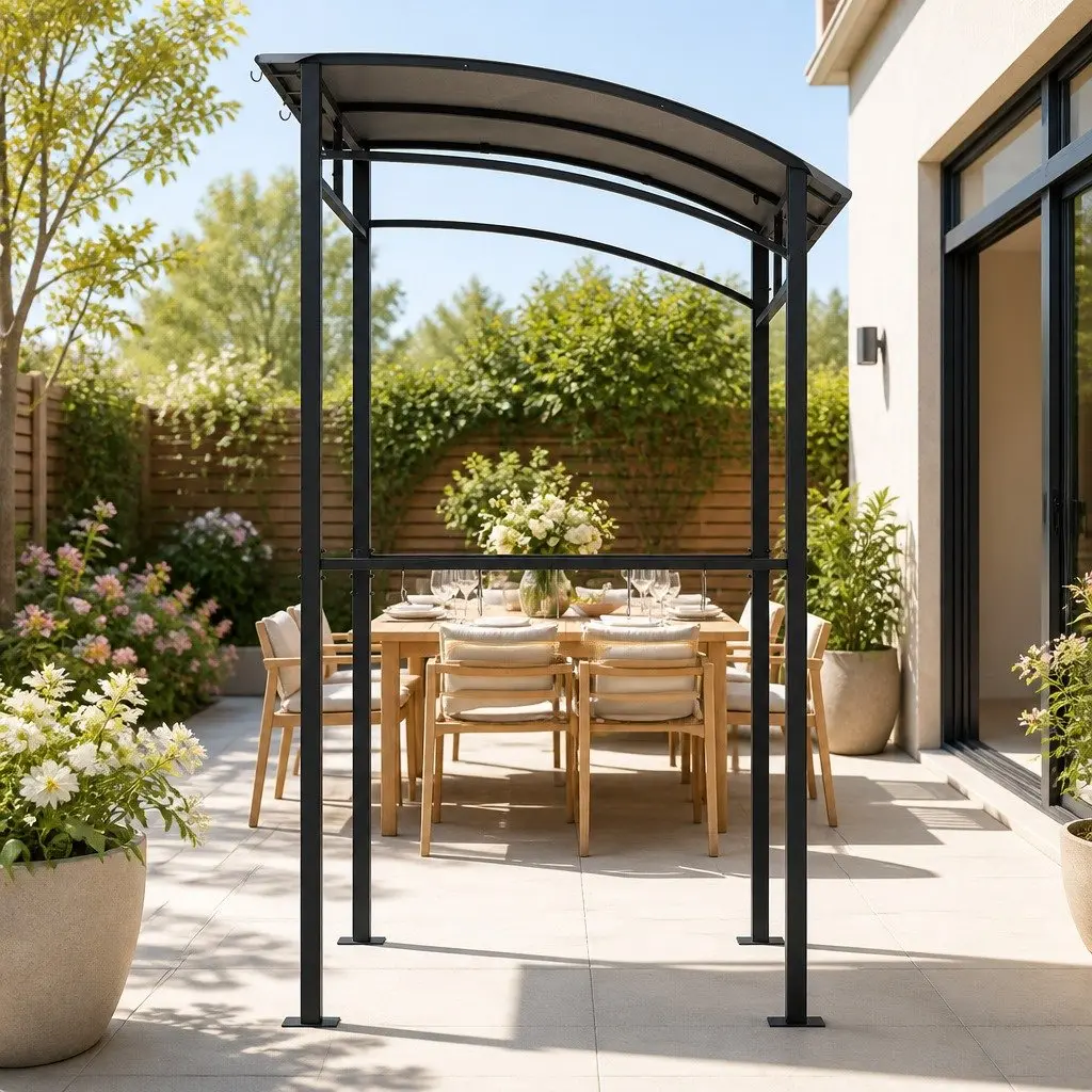 Grill Gazebo Steel Frame 218cm x 112cm x 213cm Grey Outdoor BBQ Shelter