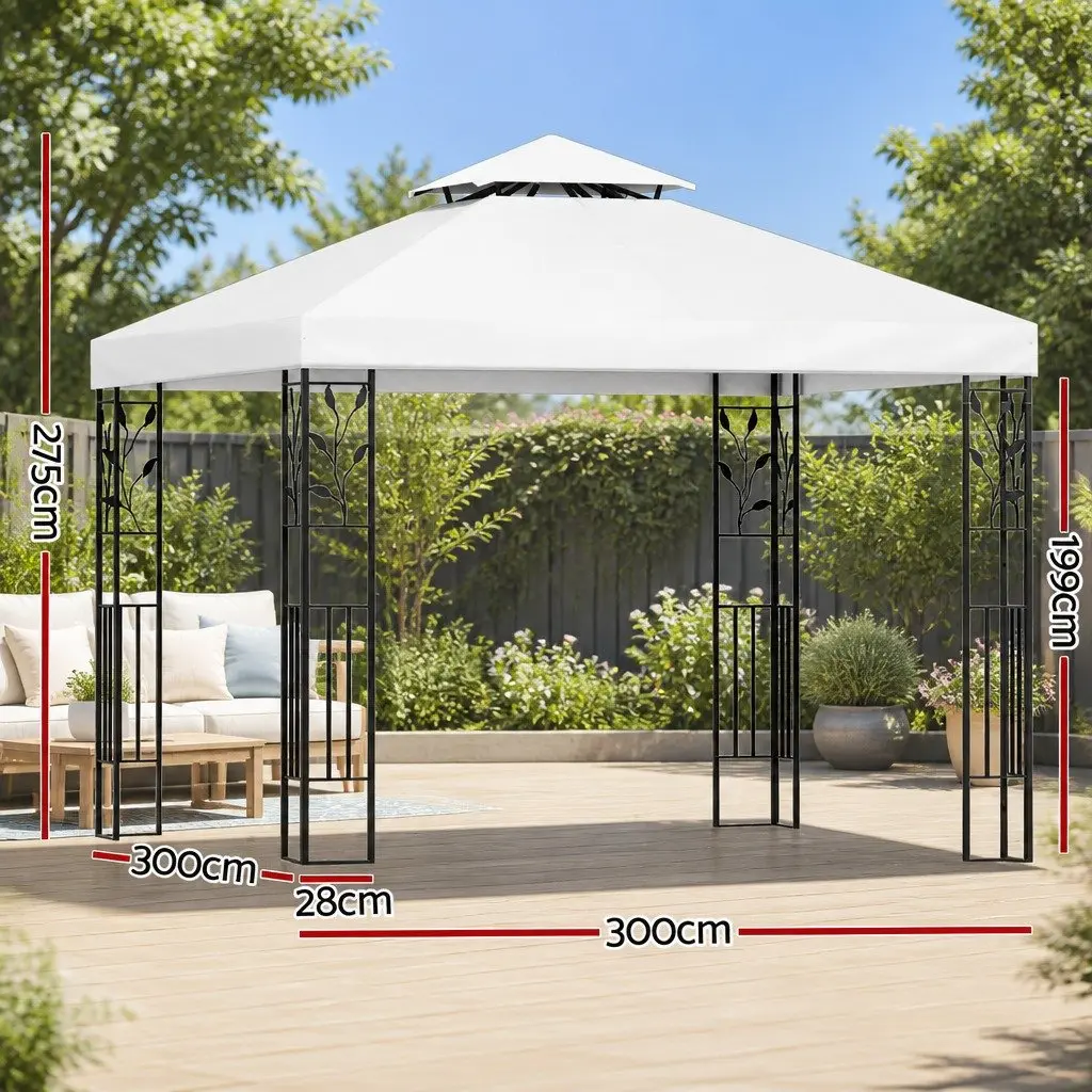 Iron Art Gazebo 3x3m Outdoor Garden Marquee Tent Wedding Party Shade White