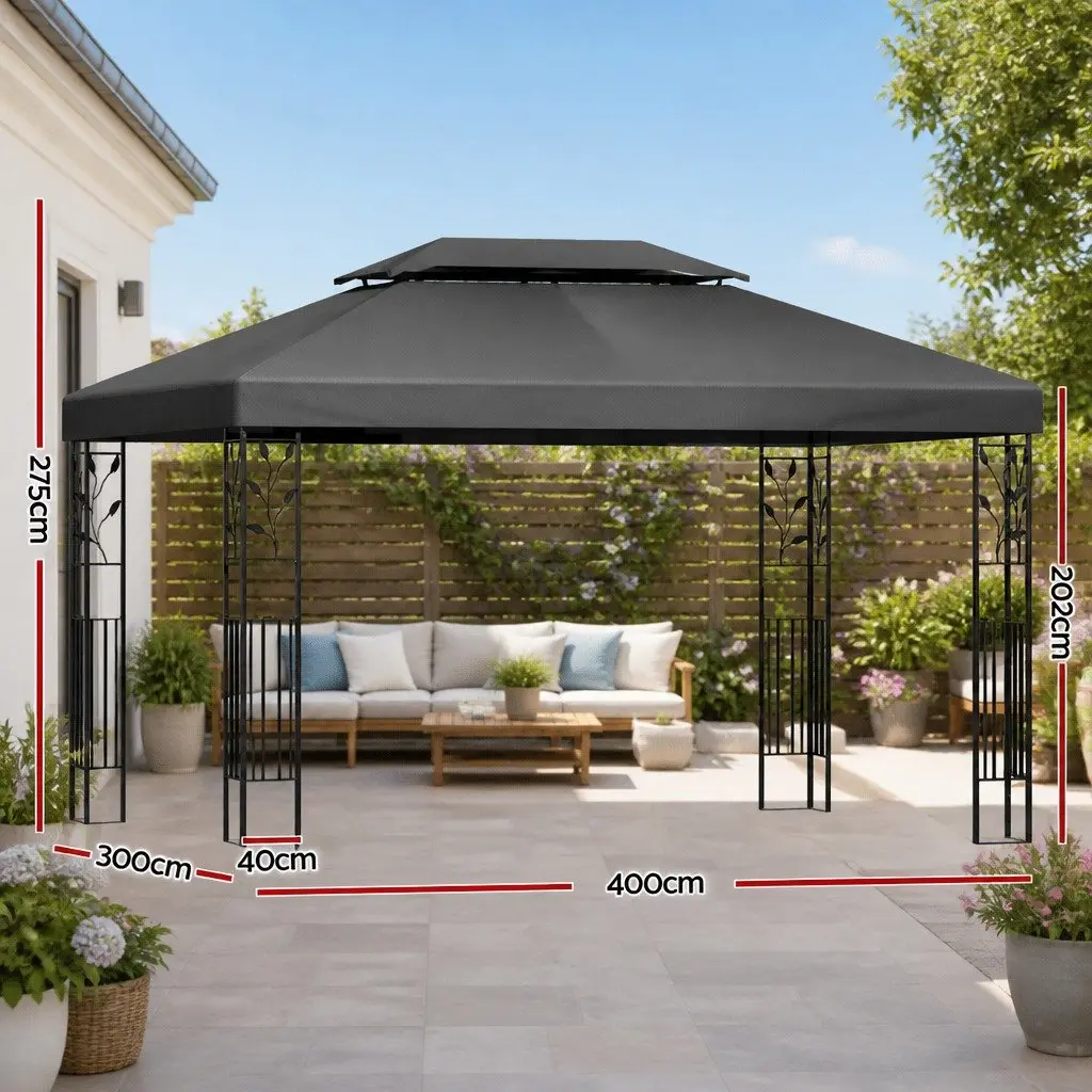 Gazebo 4x3m Marquee Outdoor Wedding Party Event Tent Home Shade Grey Iron Art